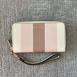 Michael Kors Striped Colorblock Zip Around Wallet Wristlet